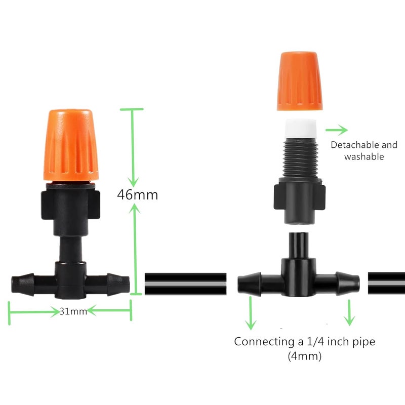 PRUNkuar Three-Way Atomizing Nozzle 1/4 Inch, 50 Pcs Adjustable Micro Spray Emitters, Drip Irrigation Parts Accessories for Patio Lawn Greenhouse Vegetable Irrigation Supplies - Image 3